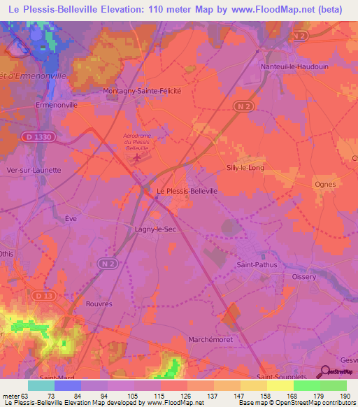 Le Plessis-Belleville,France Elevation Map