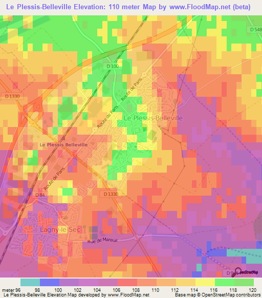Le Plessis-Belleville,France Elevation Map