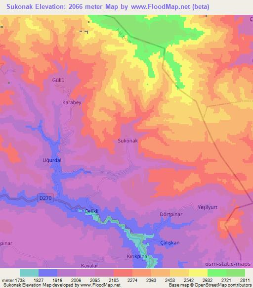 Sukonak,Turkey Elevation Map