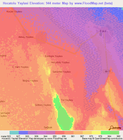 Hocatolu Yaylasi,Turkey Elevation Map