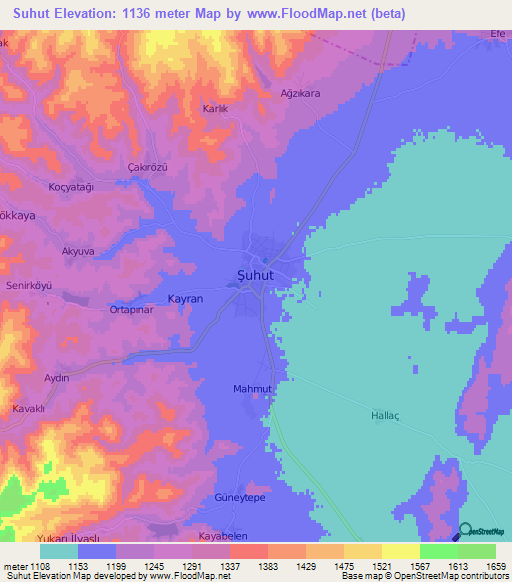 Suhut,Turkey Elevation Map