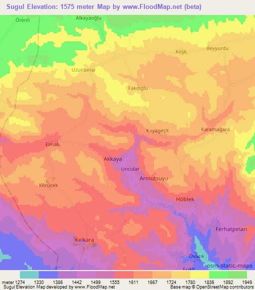 Sugul,Turkey Elevation Map