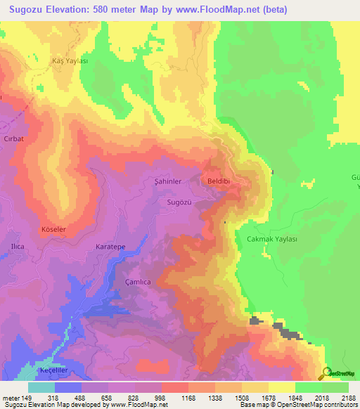 Sugozu,Turkey Elevation Map