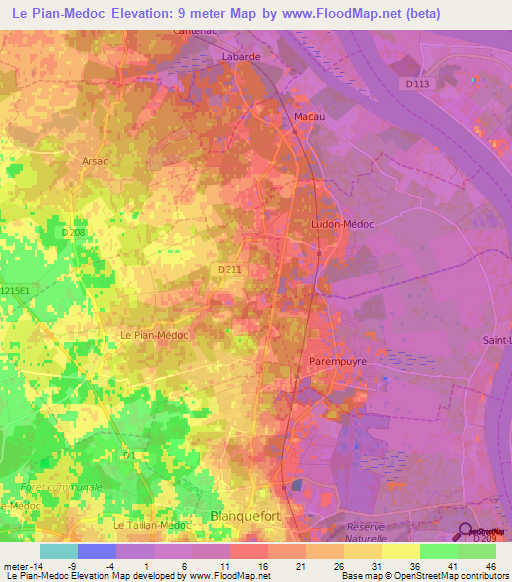 Le Pian-Medoc,France Elevation Map