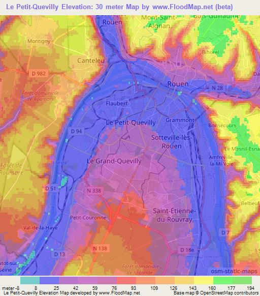 Le Petit-Quevilly,France Elevation Map