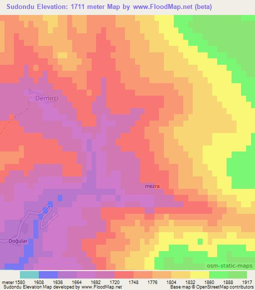 Sudondu,Turkey Elevation Map