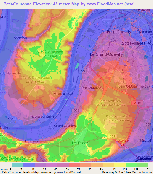 Petit-Couronne,France Elevation Map