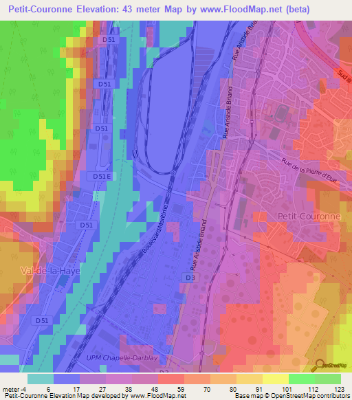 Petit-Couronne,France Elevation Map