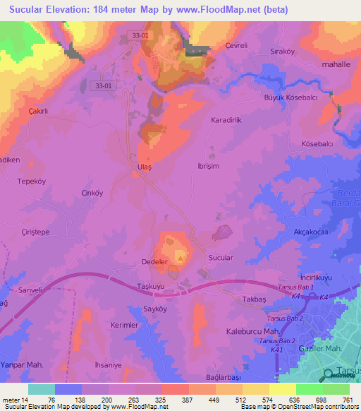 Sucular,Turkey Elevation Map