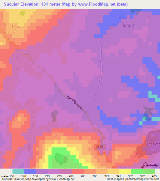 Sucular,Turkey Elevation Map