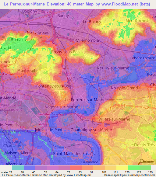 Le Perreux-sur-Marne,France Elevation Map