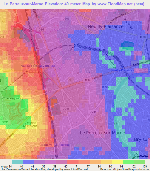 Le Perreux-sur-Marne,France Elevation Map