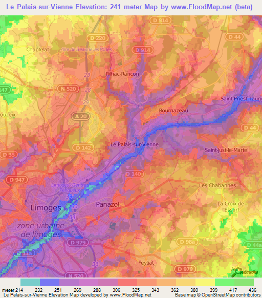 Le Palais-sur-Vienne,France Elevation Map