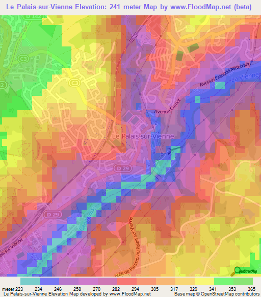 Le Palais-sur-Vienne,France Elevation Map