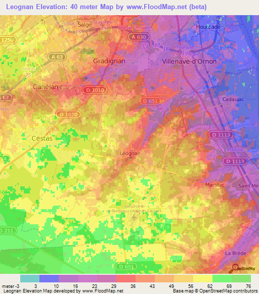 Leognan,France Elevation Map