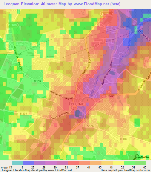 Leognan,France Elevation Map