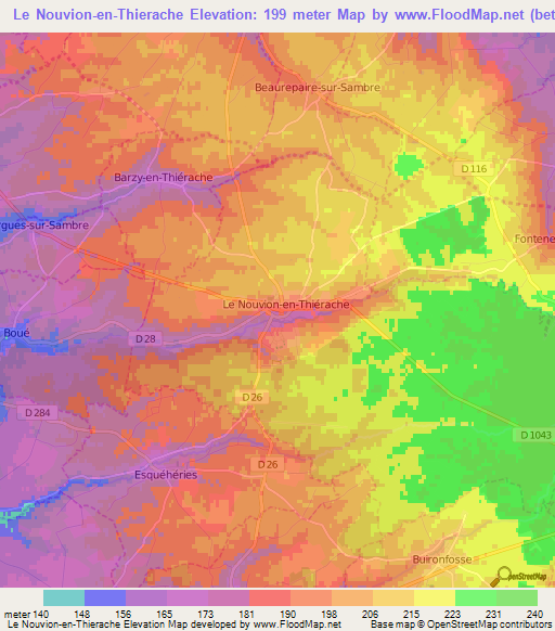 Le Nouvion-en-Thierache,France Elevation Map