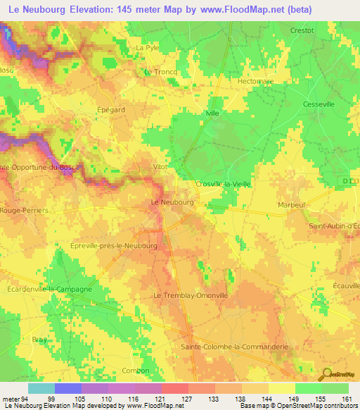 Le Neubourg,France Elevation Map