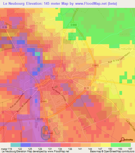 Le Neubourg,France Elevation Map