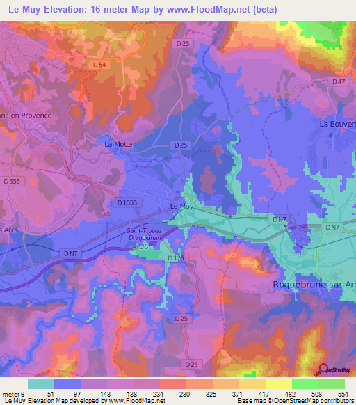 Le Muy,France Elevation Map