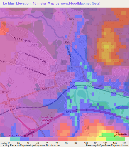 Le Muy,France Elevation Map