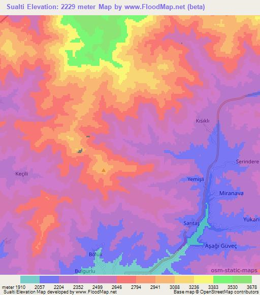 Sualti,Turkey Elevation Map