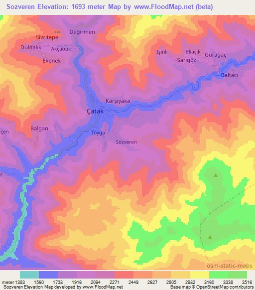 Sozveren,Turkey Elevation Map