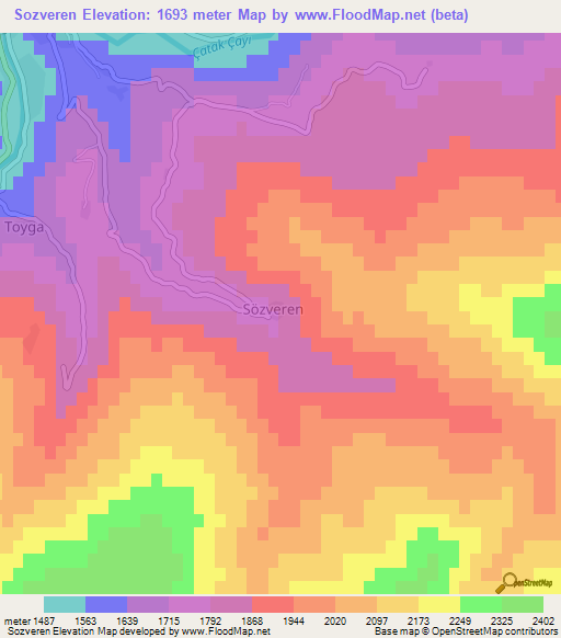 Sozveren,Turkey Elevation Map