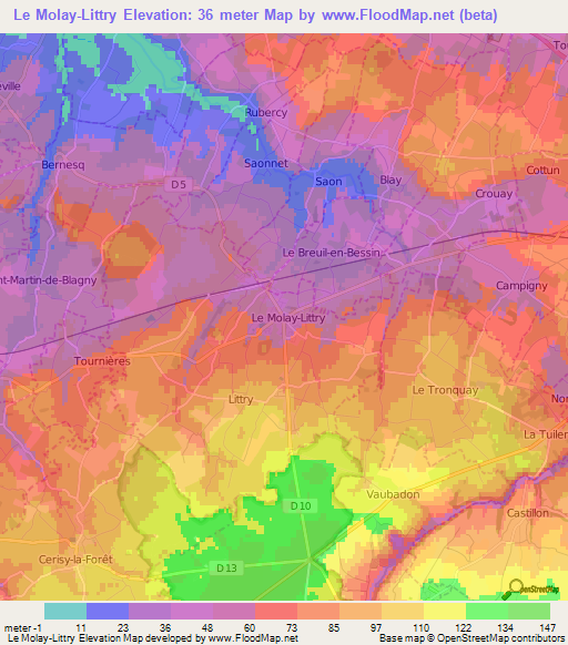 Le Molay-Littry,France Elevation Map