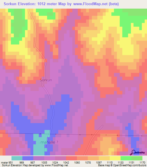 Sorkun,Turkey Elevation Map