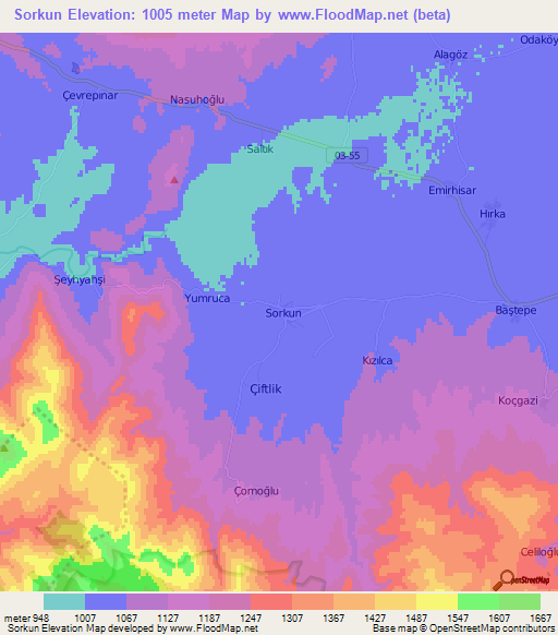 Sorkun,Turkey Elevation Map