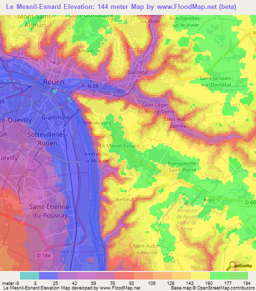 Le Mesnil-Esnard,France Elevation Map