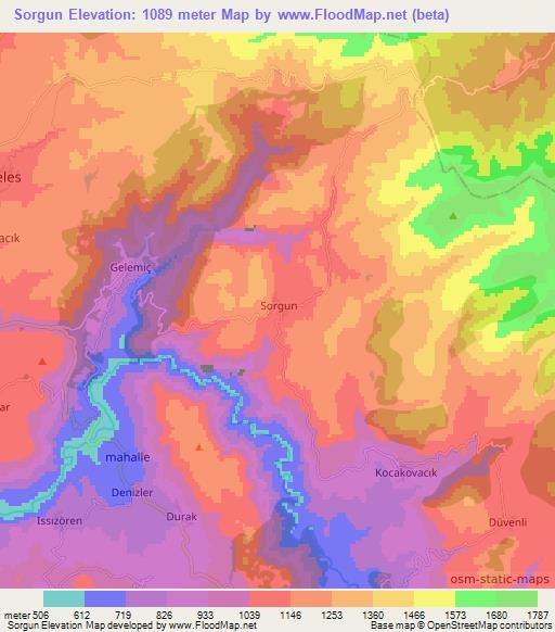 Sorgun,Turkey Elevation Map