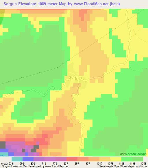 Sorgun,Turkey Elevation Map