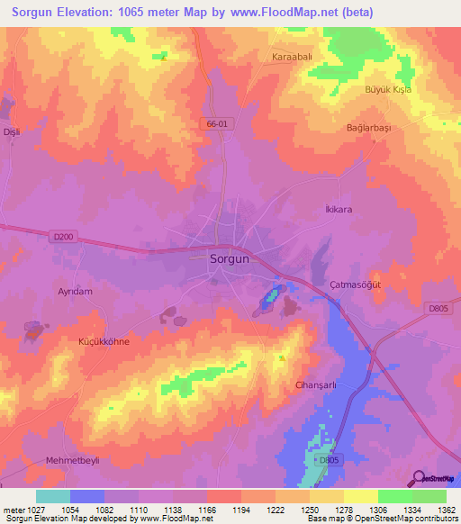 Sorgun,Turkey Elevation Map