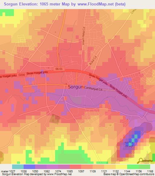 Sorgun,Turkey Elevation Map