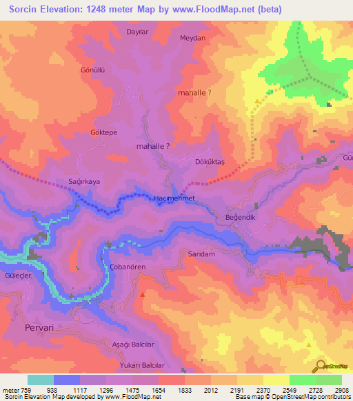 Sorcin,Turkey Elevation Map