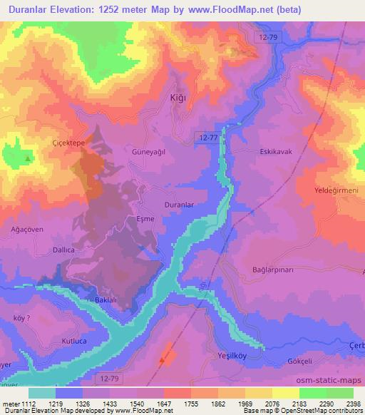 Duranlar,Turkey Elevation Map