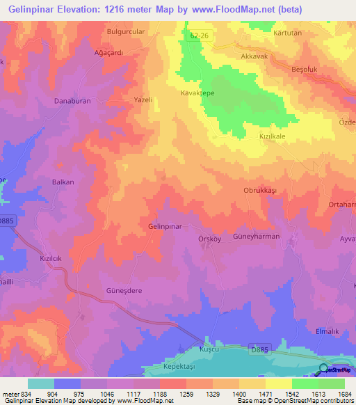 Gelinpinar,Turkey Elevation Map