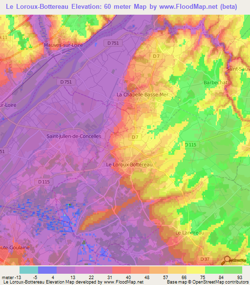 Le Loroux-Bottereau,France Elevation Map