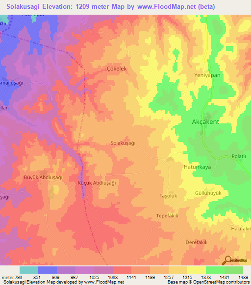 Solakusagi,Turkey Elevation Map