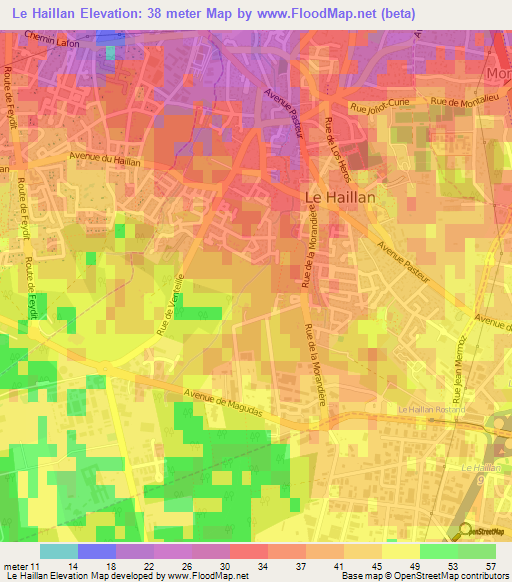 Le Haillan,France Elevation Map