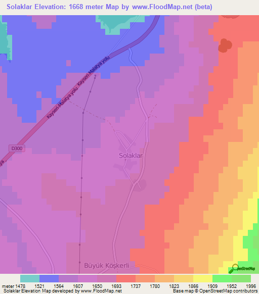 Solaklar,Turkey Elevation Map