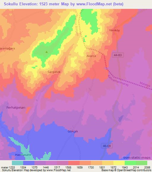 Sokullu,Turkey Elevation Map