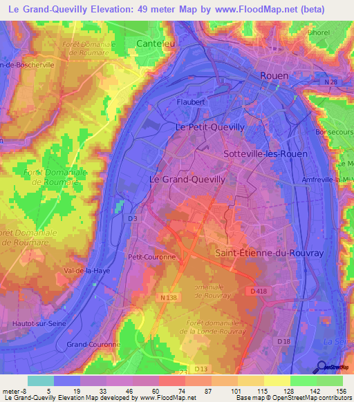 Le Grand-Quevilly,France Elevation Map