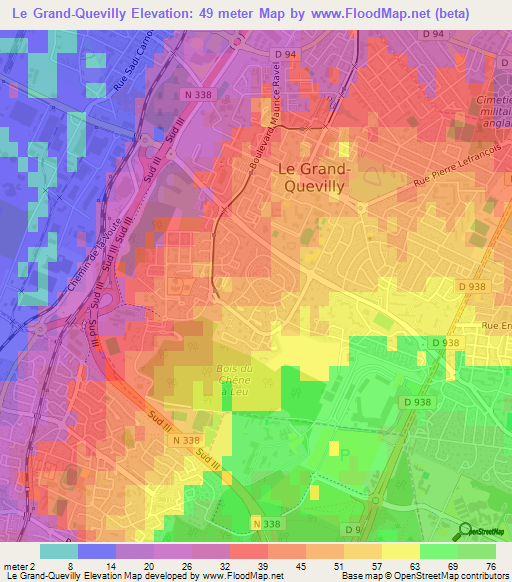 Le Grand-Quevilly,France Elevation Map