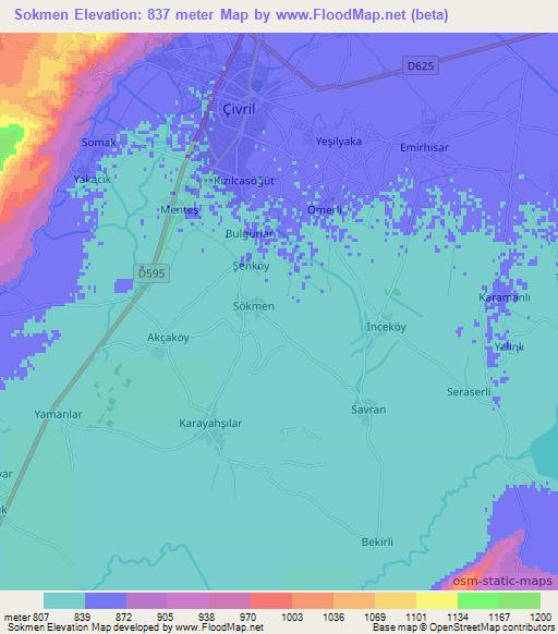 Sokmen,Turkey Elevation Map