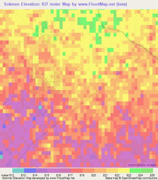 Sokmen,Turkey Elevation Map