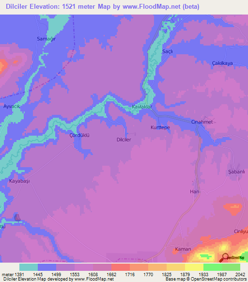 Dilciler,Turkey Elevation Map