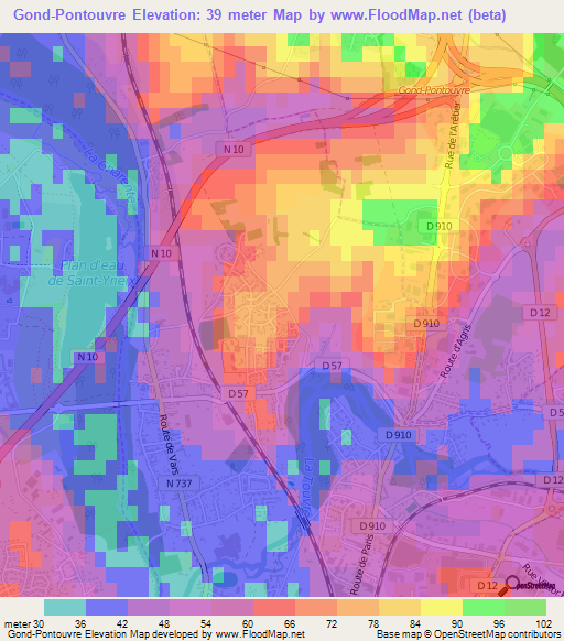 Gond-Pontouvre,France Elevation Map